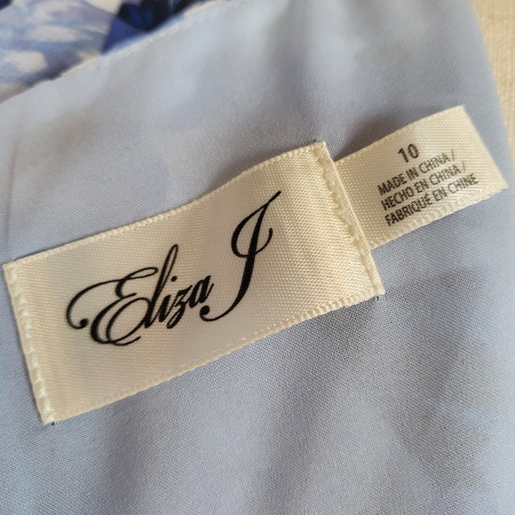 NWT Eliza J Blue Floral V-Neck Flutter Sleeve Ruffle Waist Tie Formal Maxi Dress - Picture 15 of 16